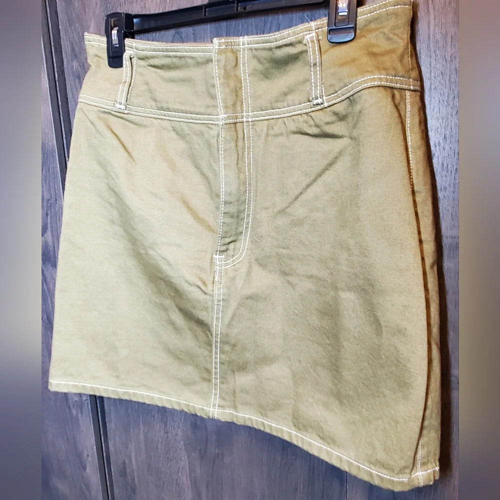 FOREVER 21 Olive Khaki denim mini Skirt Sz XL cotton Retro style mini like new - Picture 6 of 7